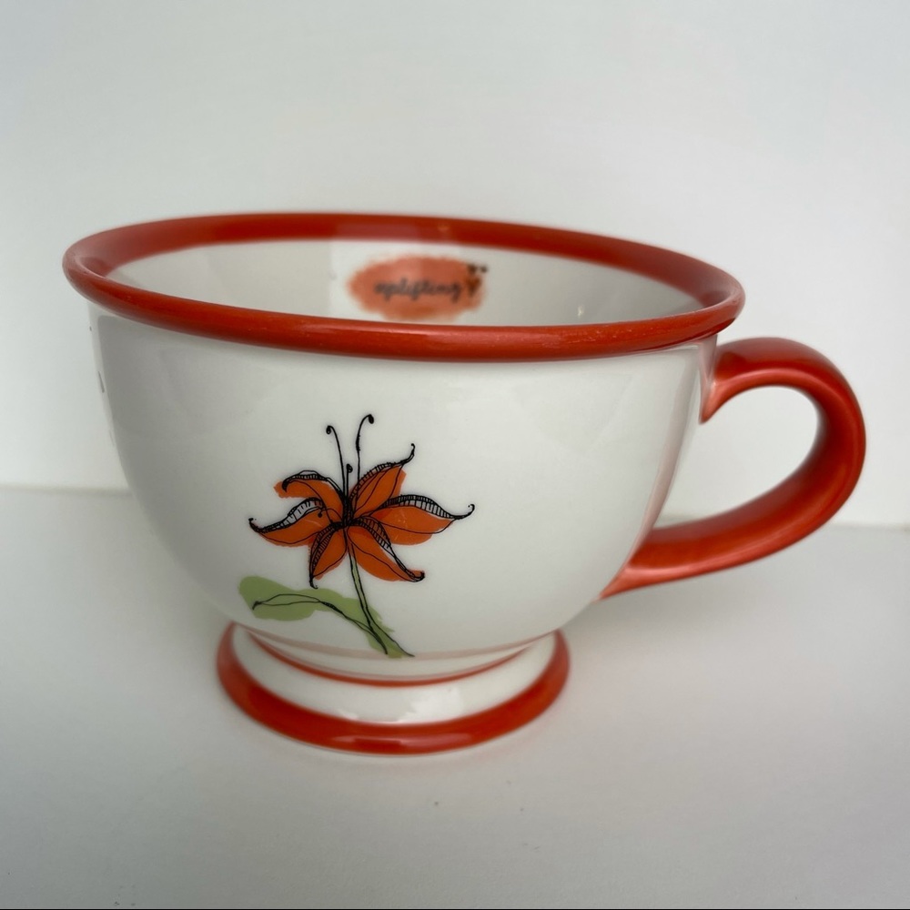 Starbucks 2006 “Uplifting” Ceramic Teacup Cream Orange Tiger Lily 10oz Footed